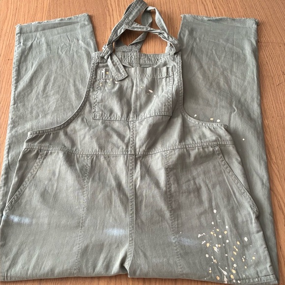 Aerie Women's Werk Play Twill Pain Splatter Green Overalls XS - Picture 16 of 16